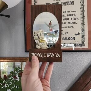 1970's Mirror Wall Plaque Honey, I Love Ya Bear & Honey Pot Wallace Berrie & Co